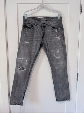 Diesel Black Gold Men's Distressed Gray Slim Straight Jeans
